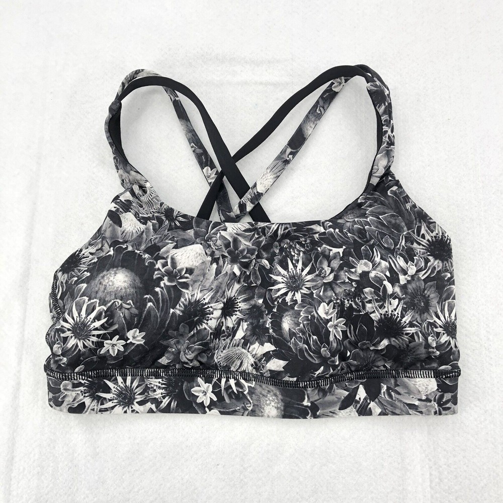 Lululemon Athletica Energy Sports Bra 6 Flowabunga Black Angel Wing Black Floral